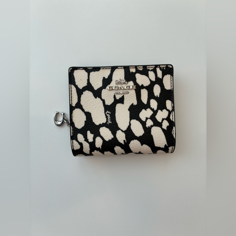 Coach Snap Wallet with Spotted Animal Print Black and Chalk